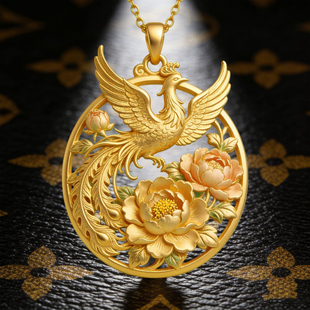 凰舞牡丹黄金色古风项链手工凤凰吊坠精致奢华高级感国风新年配饰