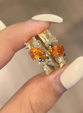 2024新款拉丝芬达戒指女小众设计高级感轻奢百搭锆石开口食指戒