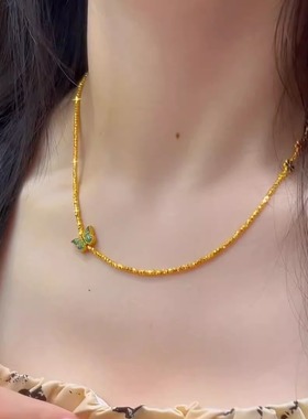 新款黄金色烧蓝蝴蝶项链女款蹦迪爆闪金珠锁骨链礼物送女友饰品