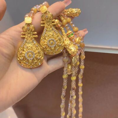 新中式国风琵琶项链转动水晶款项长款毛衣链小众设计高级感饰品