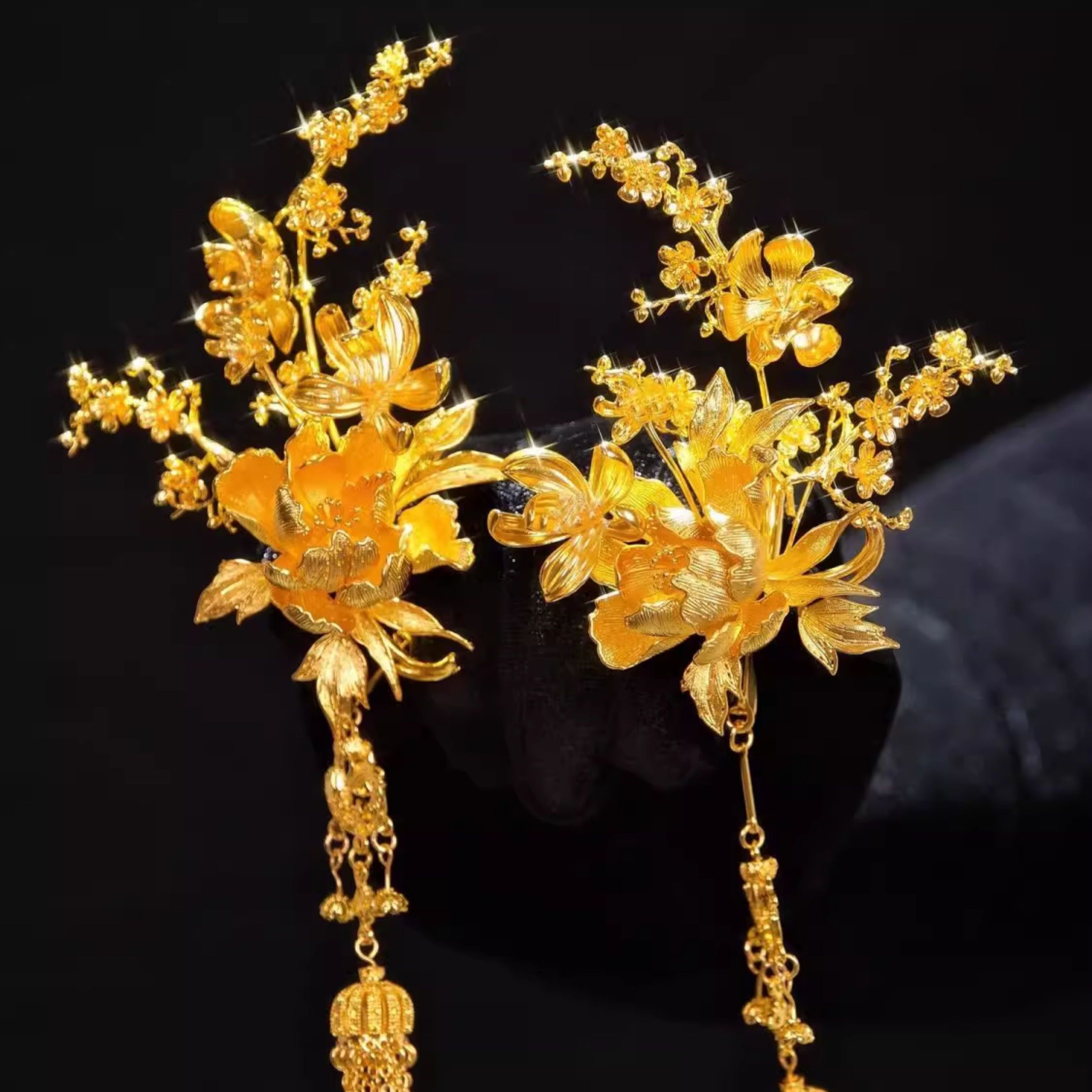 新中式牡丹花流苏头饰发簪秀禾服龙凤褂旗袍结婚发饰高级感配饰