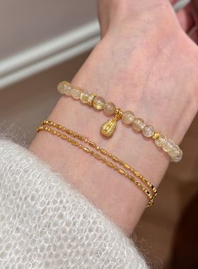 「金盏」新中式黄水珠手串女小众古法金葫芦招财转运手链金黄水晶