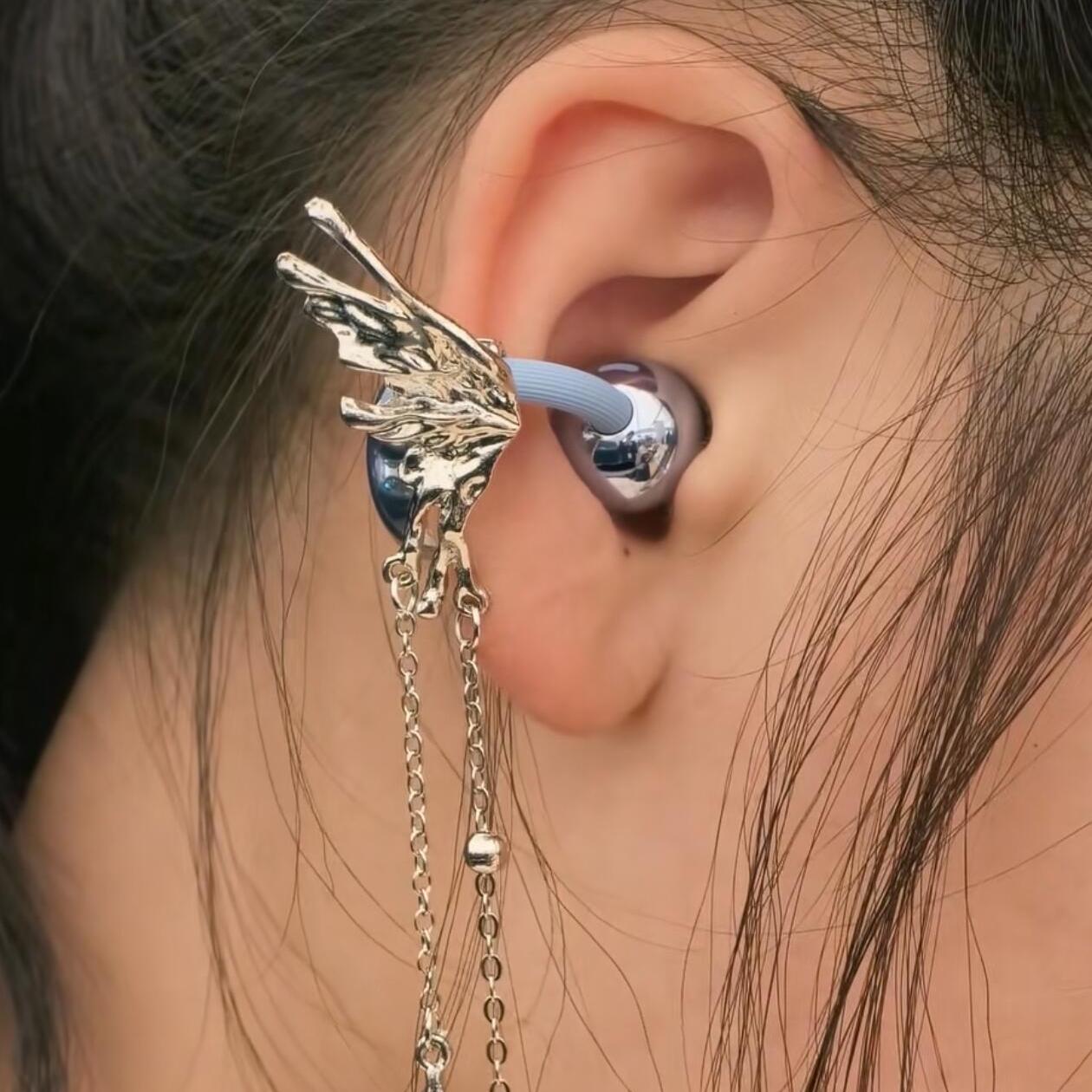 适用于freeclip2耳机钻扣满钻蝴蝶结流苏耳夹扣小众高级耳饰配饰