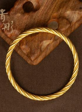古法编织平安镯麻花镯精致手工金色轻奢手镯送女朋友的礼物饰品