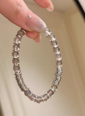 【玉生烟】新中式琉璃灰玛瑙银色手串女款清冷高级感百搭手链手饰