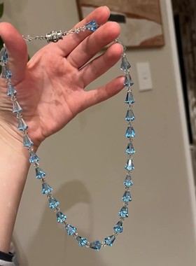 清冷感爆闪直切海蓝色串珠项链轻奢小众闪亮项链手链多圈叠戴饰品