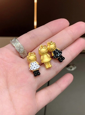 小众设计黄金色Kitty猫吊坠项链女精致可爱风小滴溜diy吊坠送女友