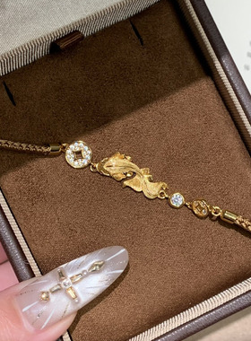 拉丝锦鲤手链年年有鱼复古东方美编织手饰18k金色国风高级感饰品