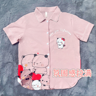 一二布布情侣睡衣女款2025新款夏纯棉家居服套装可爱卡通全棉短袖