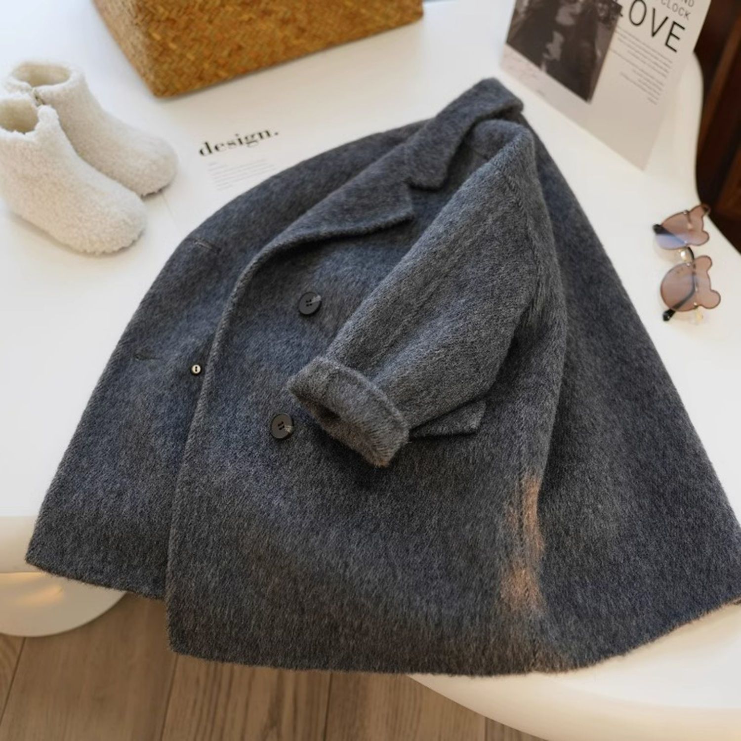 韩国童装2025秋装新款灰色呢大衣外套儿童秋冬时尚中长款毛呢外套