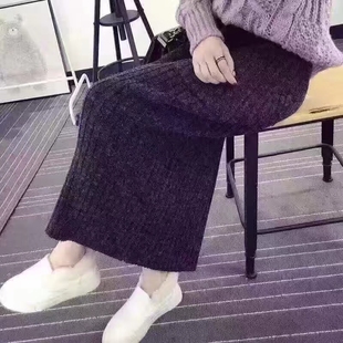 2026秋冬潮品简约个性开叉针织半身裙包裙一步裙女中长款百搭