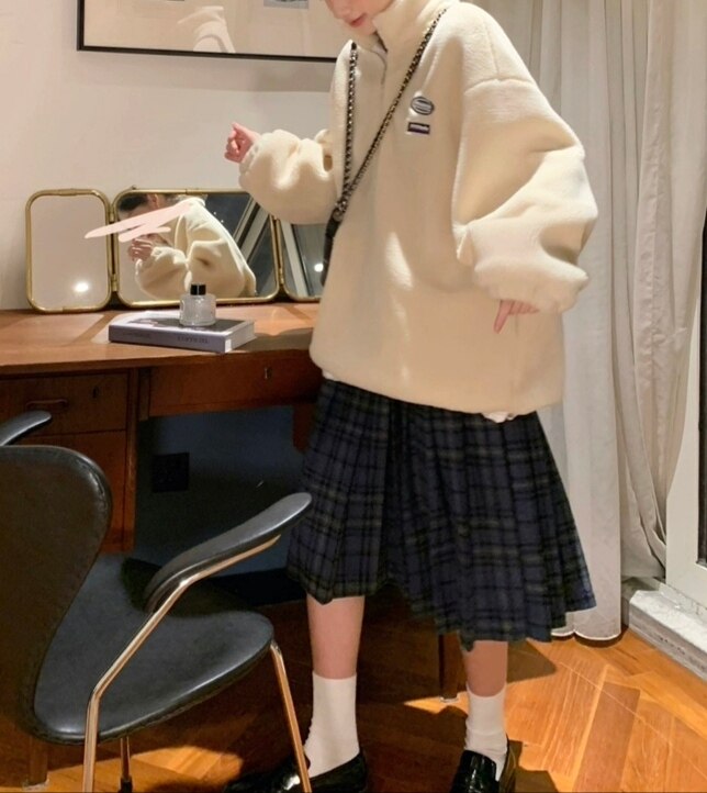2025秋冬潮品简约个性宽松韩版古着防羊羔毛颗粒感卫衣女ins
