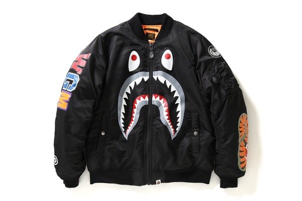 BAPE 18SS新款前脸印花鲨鱼 冬季加厚男款抗寒MA1夹克