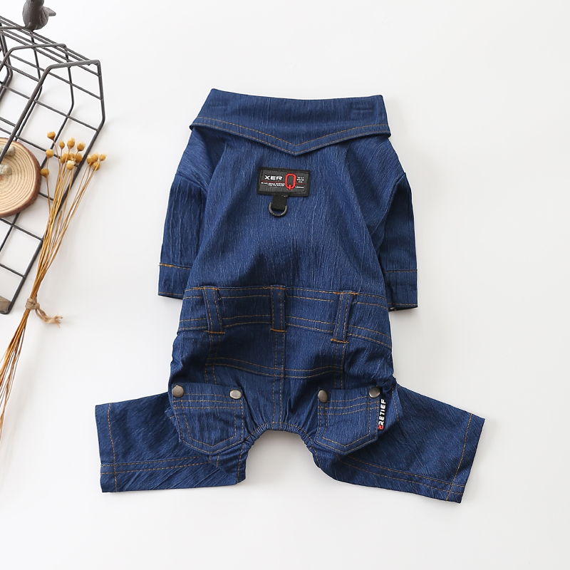 秋冬新款宠物牛仔衣泰迪狗狗衣服牛仔裤贵宾犬幼犬比熊小狗四脚衣