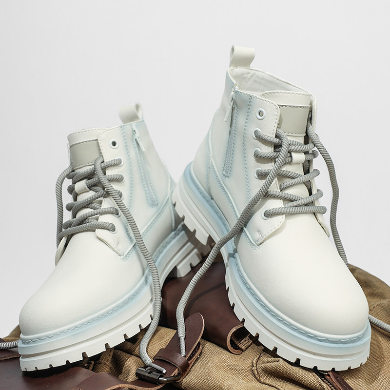 马丁靴男款2025新款秋季英伦风厚底增高短靴子真皮白色工装靴潮鞋