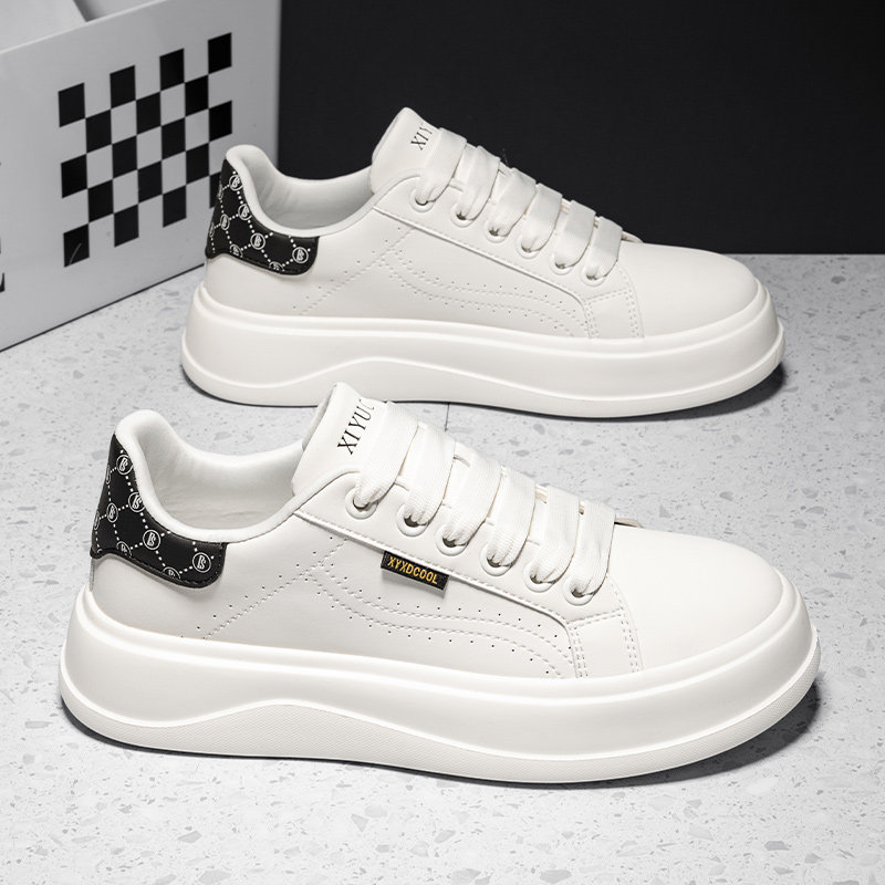 小白鞋男款春季真皮高级潮流休闲板鞋青少年厚底增高防滑运动潮鞋