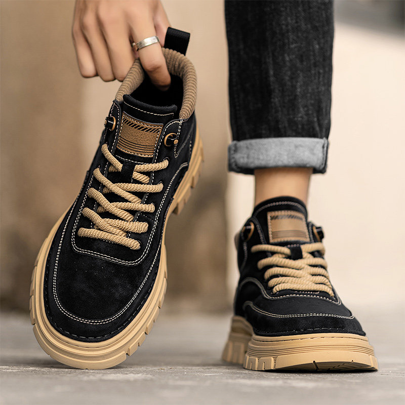 马丁靴男款冬季翻毛皮中帮短靴英伦风复古防滑厚底运动高帮工装靴