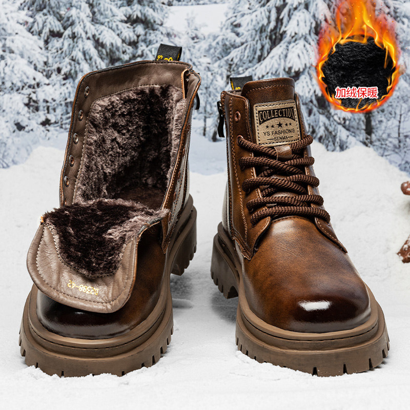 雪地靴男款冬季加绒加厚保暖真皮马丁棉靴高帮防水防滑东北大棉鞋