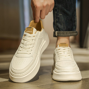 男鞋冬季潮流百搭真皮白色板鞋男士休闲皮鞋运动厚底增高小白潮鞋