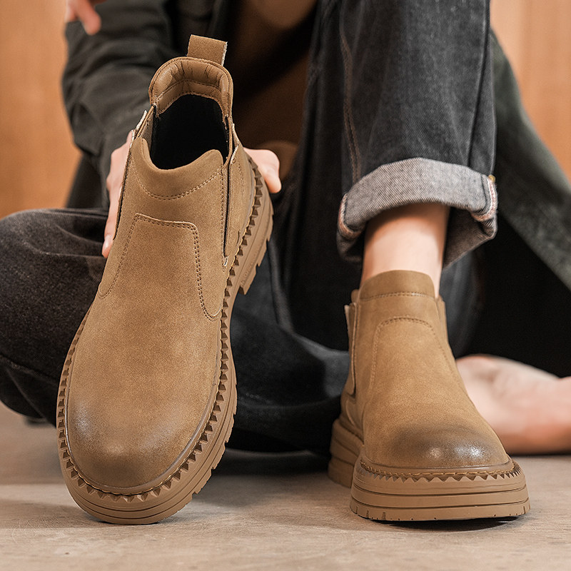 秋冬季男鞋英伦切尔西靴男款一脚蹬中帮增高马丁靴男士复古高级感