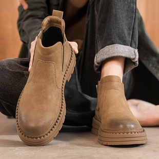 秋冬季男鞋英伦切尔西靴男款一脚蹬中帮增高马丁靴男士复古高级感