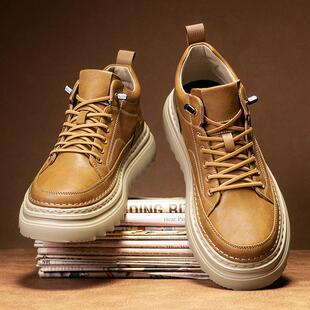 中帮男鞋秋冬款休闲皮鞋男款年轻人英伦风马丁靴男冬季板鞋一脚蹬