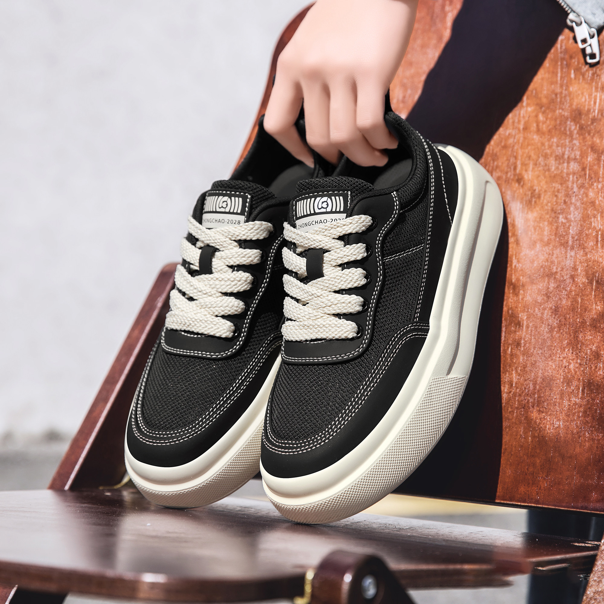 夏季男鞋透气薄款布鞋网面2026新款高档休闲鞋子潮鞋帆布厚底板鞋