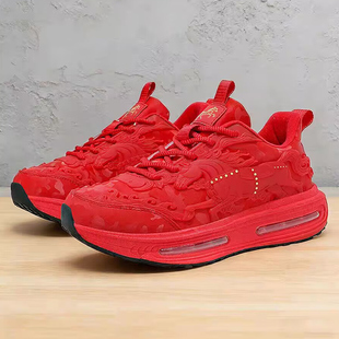 本命年红鞋男款马年限定运动鞋皮面青少年初中学生减震气垫跑步鞋