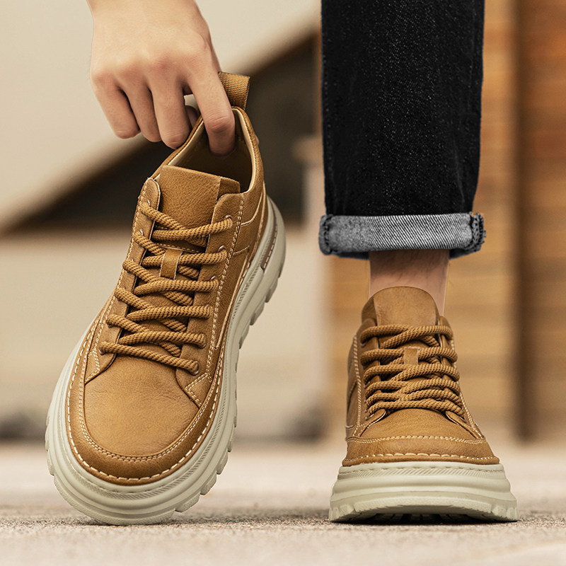 男鞋秋冬款时尚工装板鞋轻便软底冬季加绒中帮马丁靴男款休闲鞋子