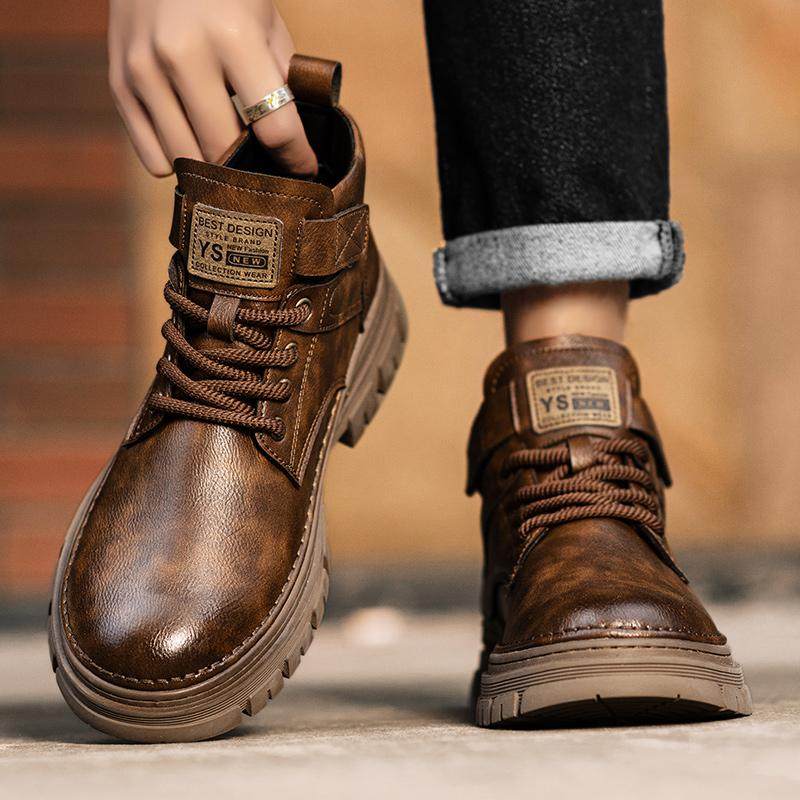 马丁靴男款冬季英伦复古真皮高帮工装鞋男款软底防滑机车休闲皮靴