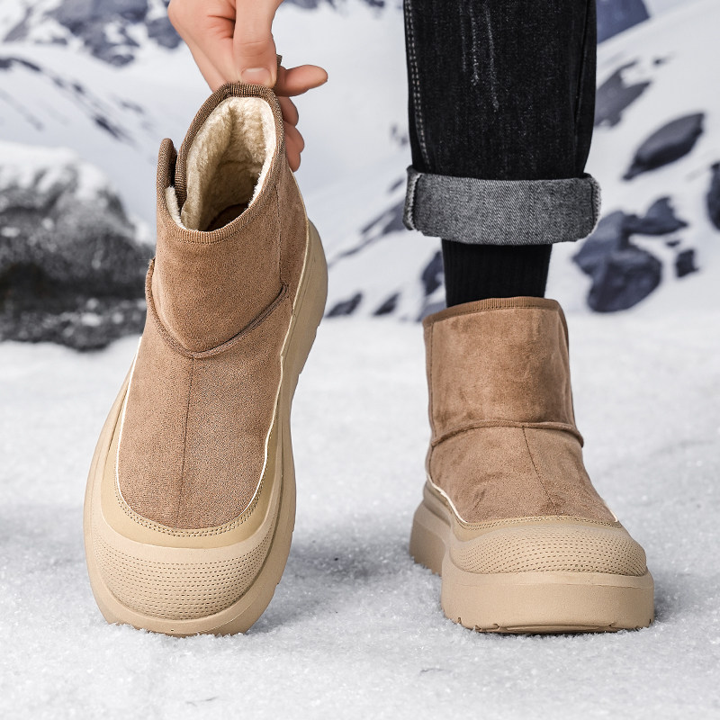 雪地靴男款一脚蹬高帮冬季加绒保暖棉鞋男士休闲中帮马丁靴冬鞋男