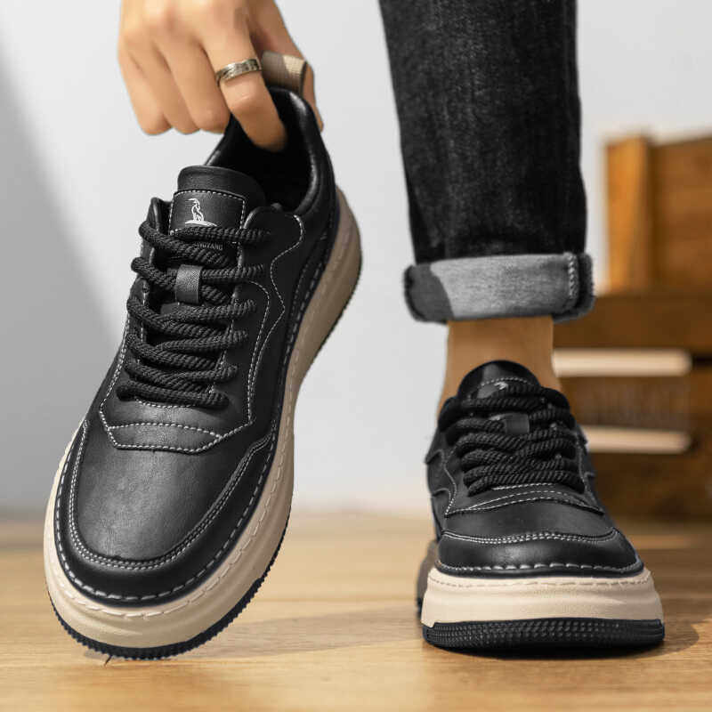 男鞋春季真皮工装板鞋2025新款低帮英伦风厚底男士休闲皮鞋年轻人