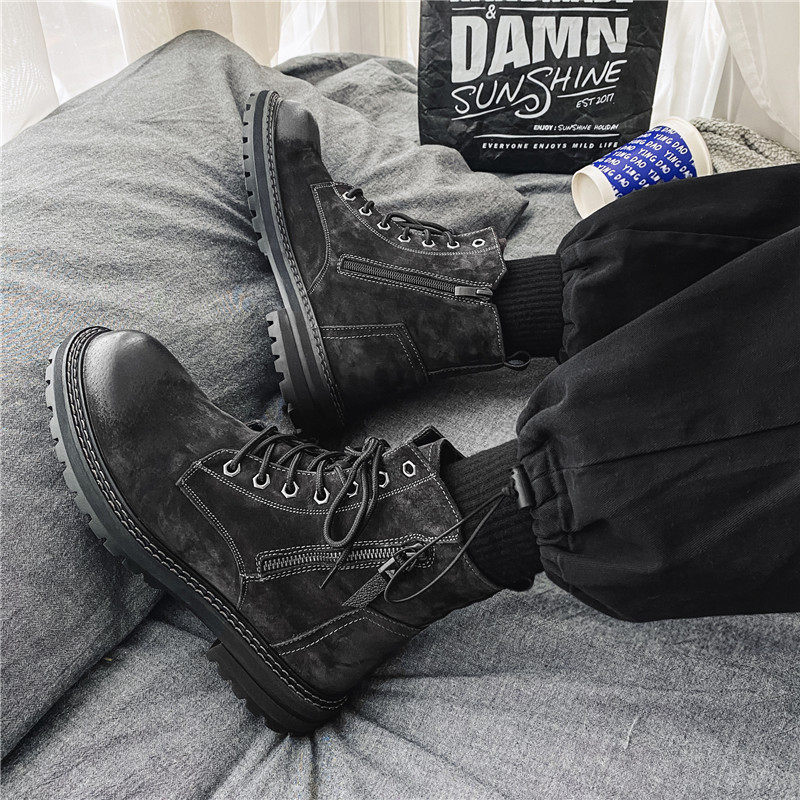 马丁靴男高帮秋冬增高百搭复古英伦拉链ins高街韩版潮流帅气潮鞋