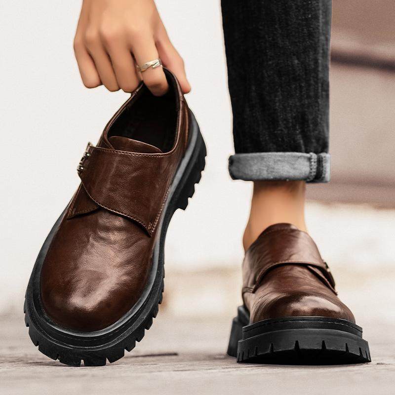 欧洲站男鞋秋冬款一脚蹬皮鞋男款年轻人休闲风无鞋带低帮马丁靴男