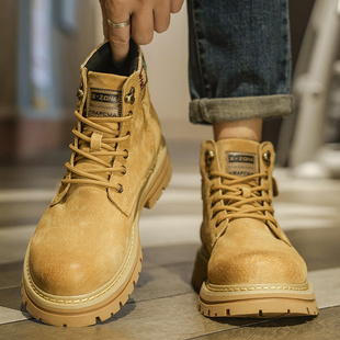 马丁靴男款冬季户外徒步登山机车工装鞋英伦风复古沙漠作战大黄靴