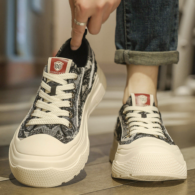 帆布鞋男款夏季透气厚底增高百搭休闲低帮板鞋青少年运动轻便布鞋