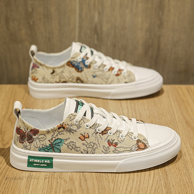 帆布男鞋冬季透气鞋子男高级感痞帅休闲板鞋印花欧洲站潮牌布鞋男