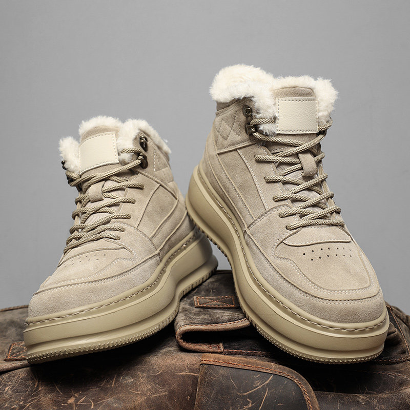 高帮男鞋冬季加绒保暖棉鞋美式复古中帮板鞋冬天雪地靴子马丁冬鞋