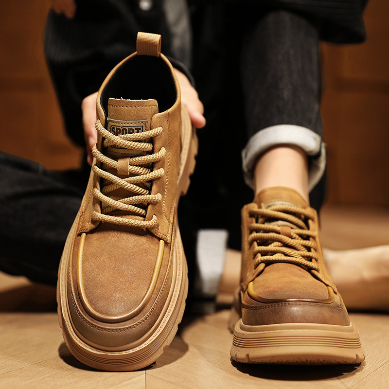 马丁靴男中帮2025年新款时尚短靴秋冬英伦百搭棕色复古工装皮靴宽