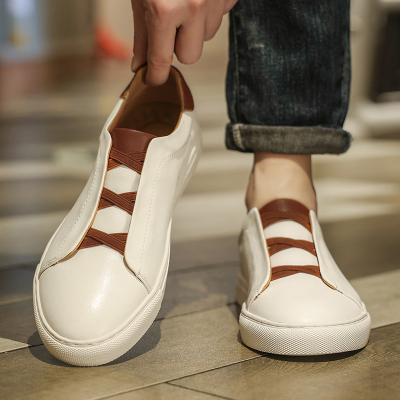 无鞋带男鞋秋冬款一脚蹬休闲鞋子平底皮鞋男士板鞋百搭西装小白鞋