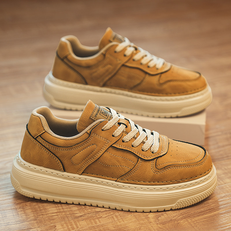 男鞋2026新款真皮厚底工装板鞋男士春季鞋子男款英伦复古休闲皮鞋