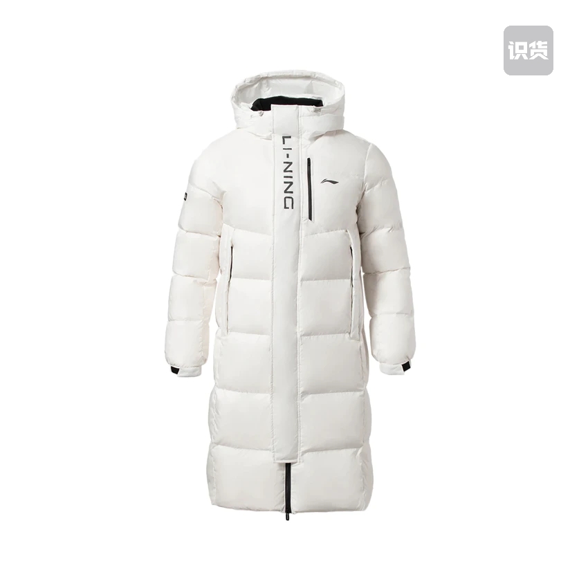 Li Ning 连帽中长款加绒白鸭绒过膝羽绒服 AYMR149-4  key仓