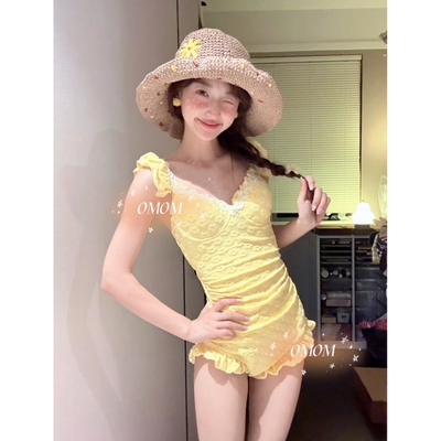 【小雏菊】2026新款泳衣连体小平角小胸钢托聚拢泳装4091