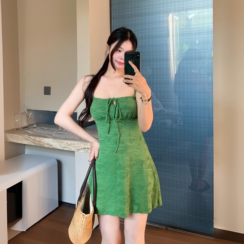 {森林绿}新款清新度假泳衣连体裙式显瘦肌理感泡温泉海边泳装2622