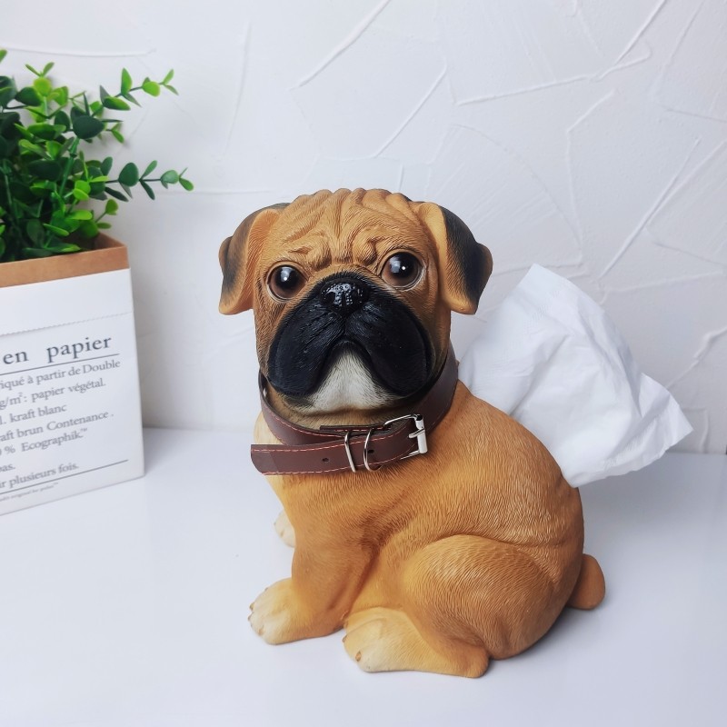 创意美式风巴哥犬纸巾盒家居客厅装饰品法斗犬抽纸盒餐桌茶几摆件