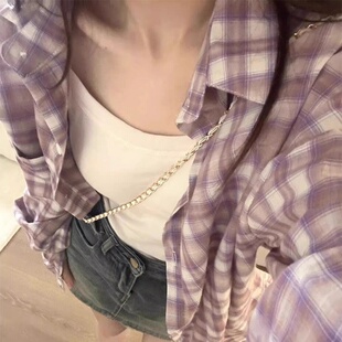 外套薄款 甜酷松弛感长袖 显瘦韩系穿搭爆款 女夏季 防晒衬衣 格子衬衫