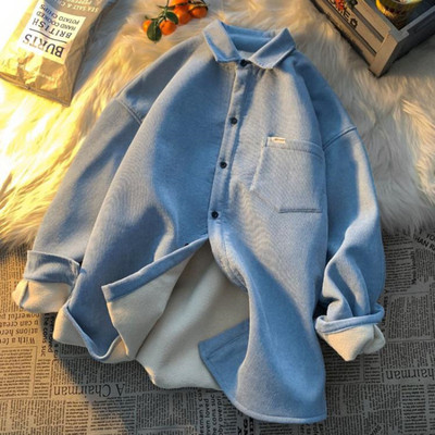 秋冬小个子加厚灯芯绒外套女慵懒风时尚洋气大码宽松加绒保暖衬衫