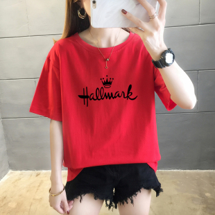 2023新款夏装韩版体桖女装大码纯棉上衣服丅血汗衫宽松短袖t恤潮