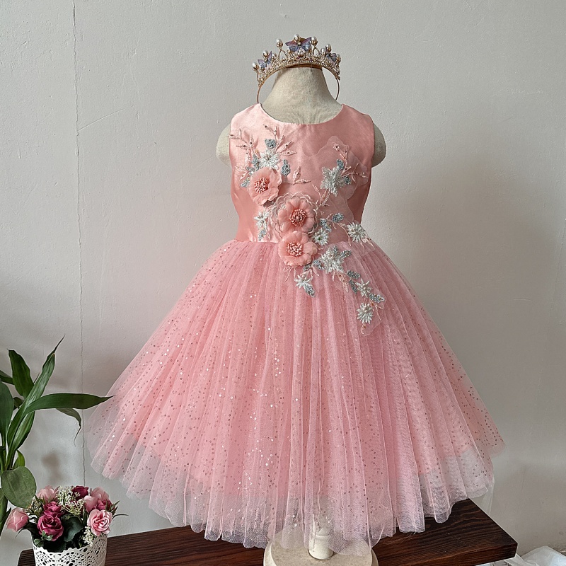 2026跨境爆款新款女童蓬蓬纱裙韩版中大儿童粉色礼服公主连衣裙子