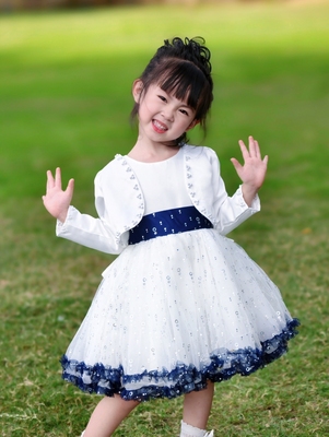 2025新款儿童礼服女童公主裙圣诞节网纱绒布连衣裙发带两件套